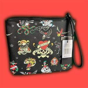Ed Hardy Tattoo Print Black Wristlet (NWT)